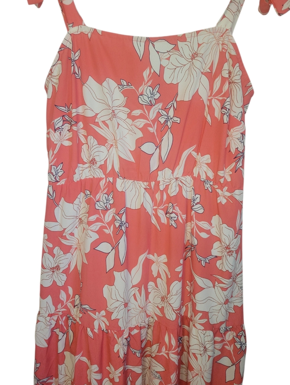 Social Standard Sanctuary Maxi Dress Small Coral Floral Tiered Tie Strap Resort - Picture 7 of 9